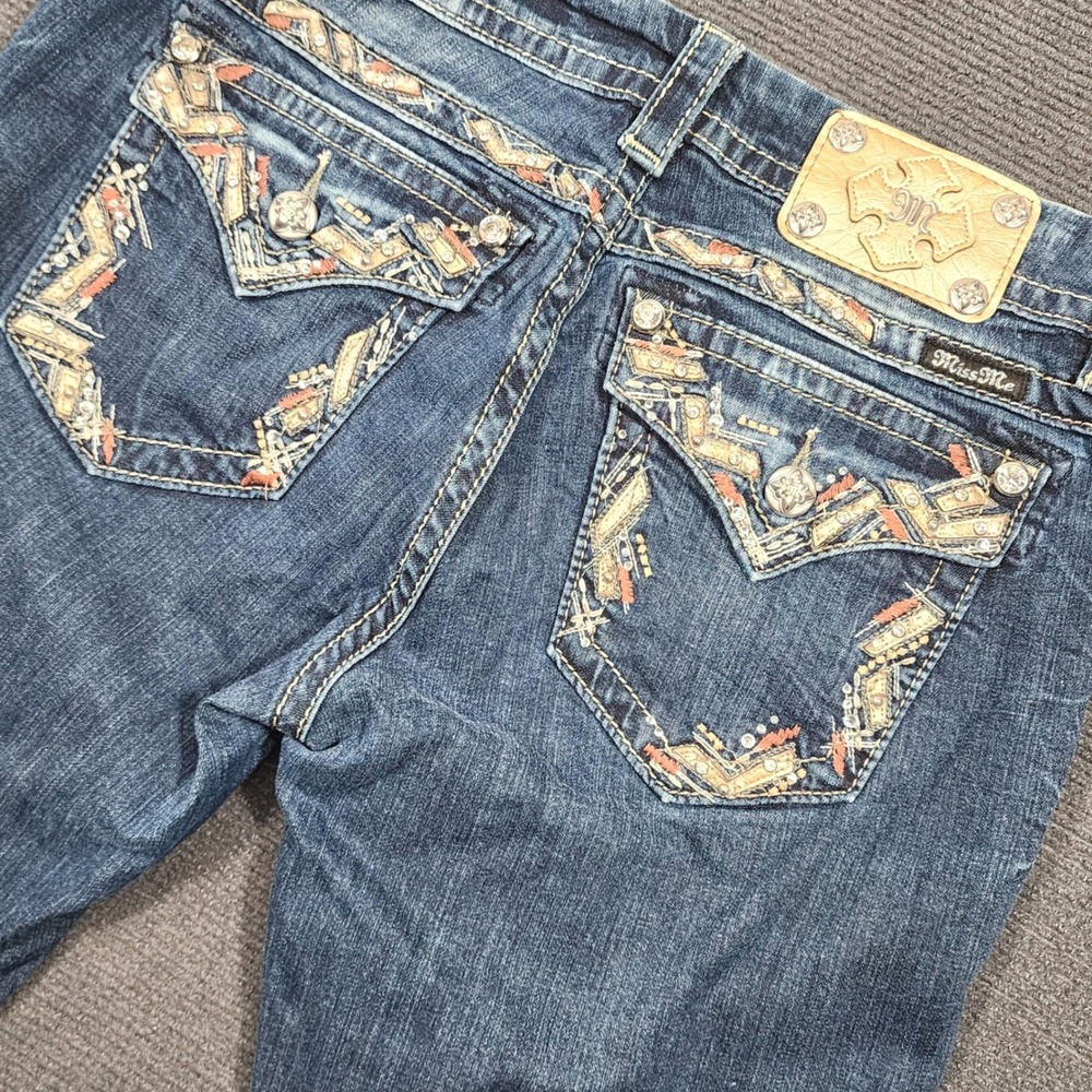 Miss Me Jeans Straight Leg Women 28 Blue Embellished Mid Rise